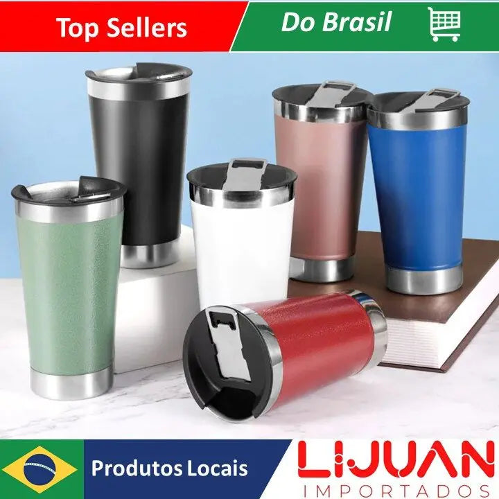 Copo Térmico 473ml Com Tampa Abridor Inox